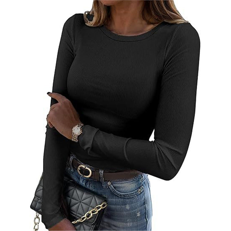 Women's Stretch Crew Neck Rib Shirt Slim Fit Women's T-shirt