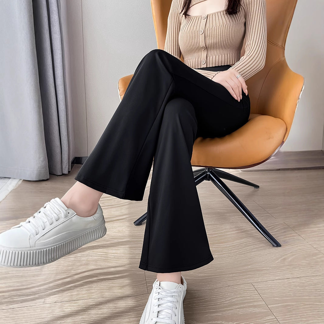 Women's High Waist Flared Solid Color Thin Breathable Straight Pants