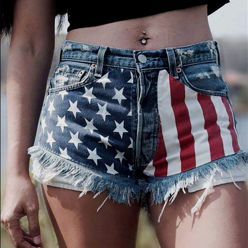 Fashion Comfortable Women's Tassel Printed Denim Women's Jeans