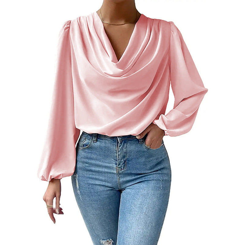 Women's Chiffon Long Sleeve Shirt Loose Pullover Casual Tops