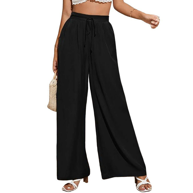 Women's High Waist Trousers Pure Color Elastic Casual Pants