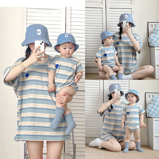 Family Of Three Clothes Striped Summer Parent-child Outfit