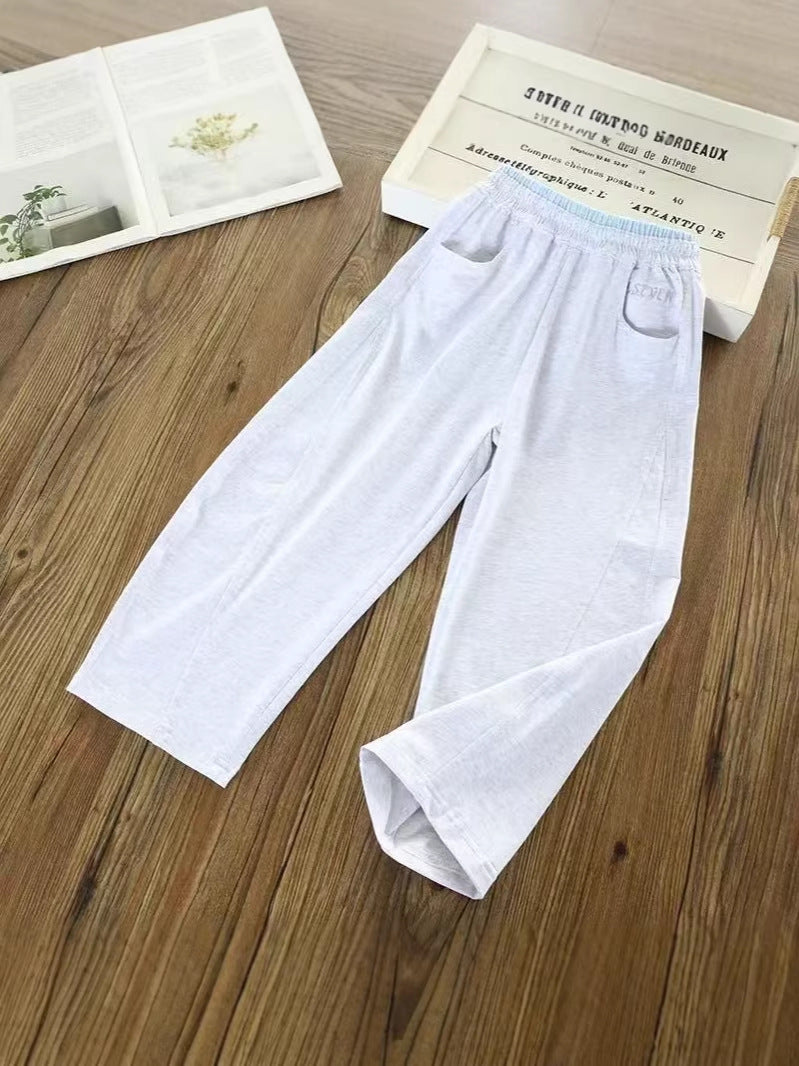Women's Summer High Waist Stitching Casual Embroidery Children's Pants