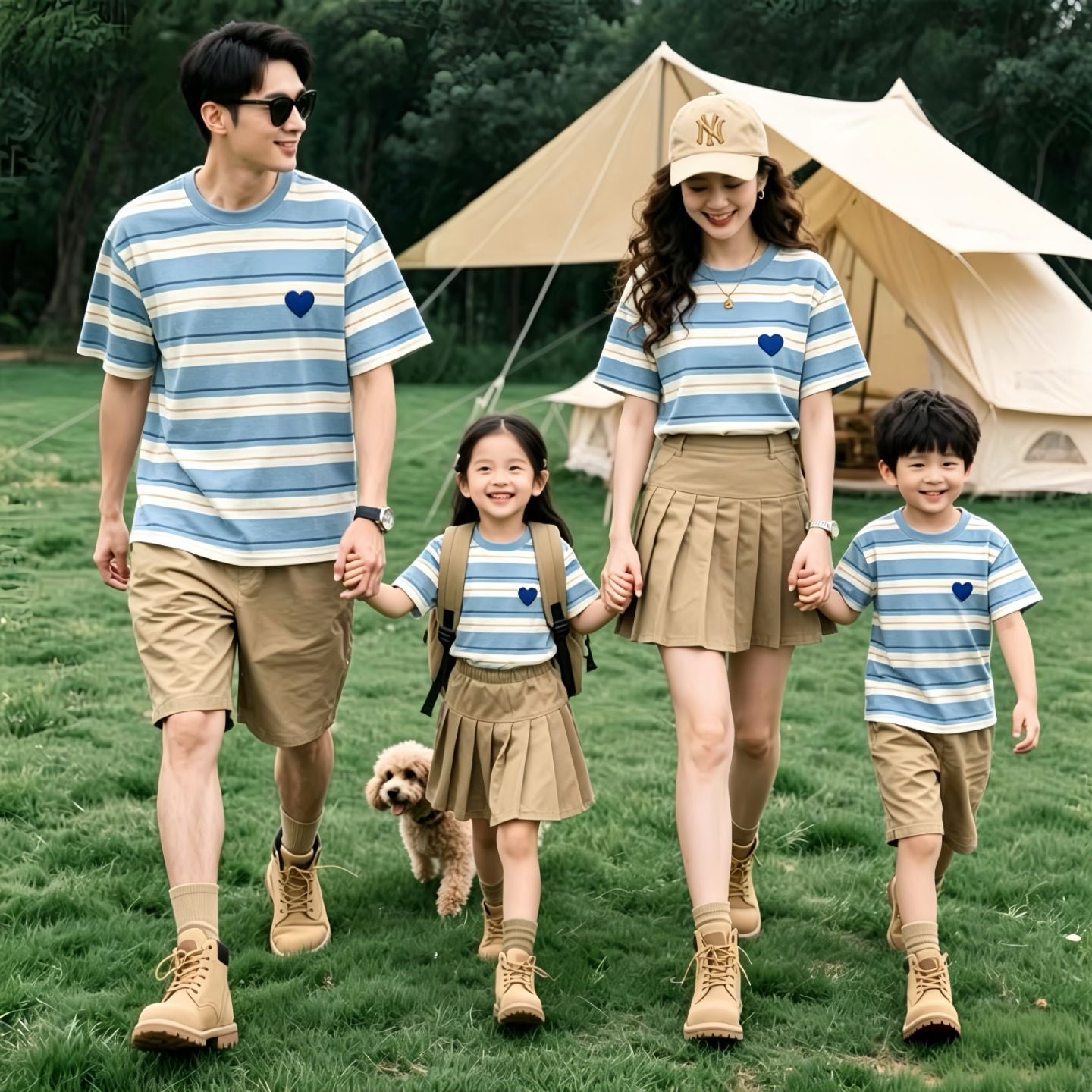 Clothes Family Striped Embroidery Love Short Sleeve Parent-child Outfit