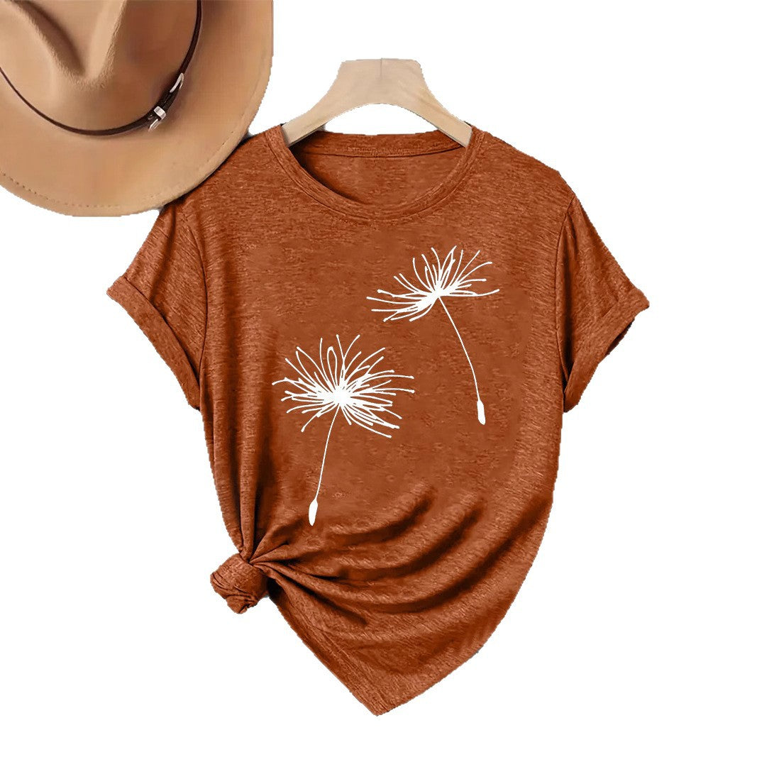 Women's Dandelion Casual Temperament Wild Round Neck Sleeve Shorts