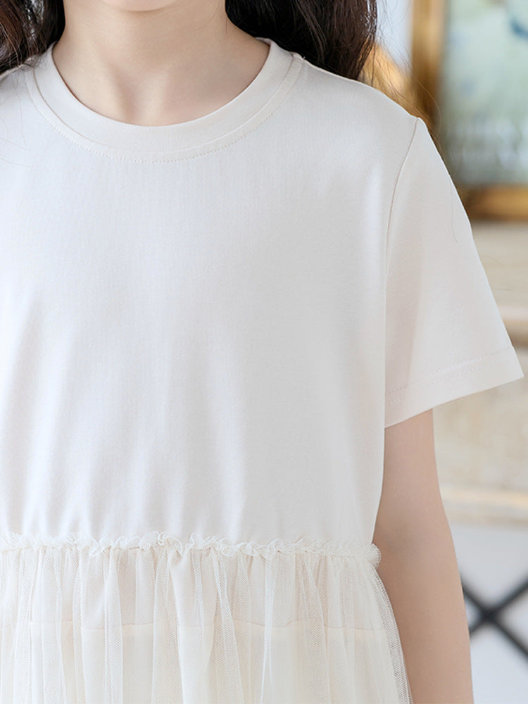 Small Teen Mesh Stitching Summer Casual Children's Dress