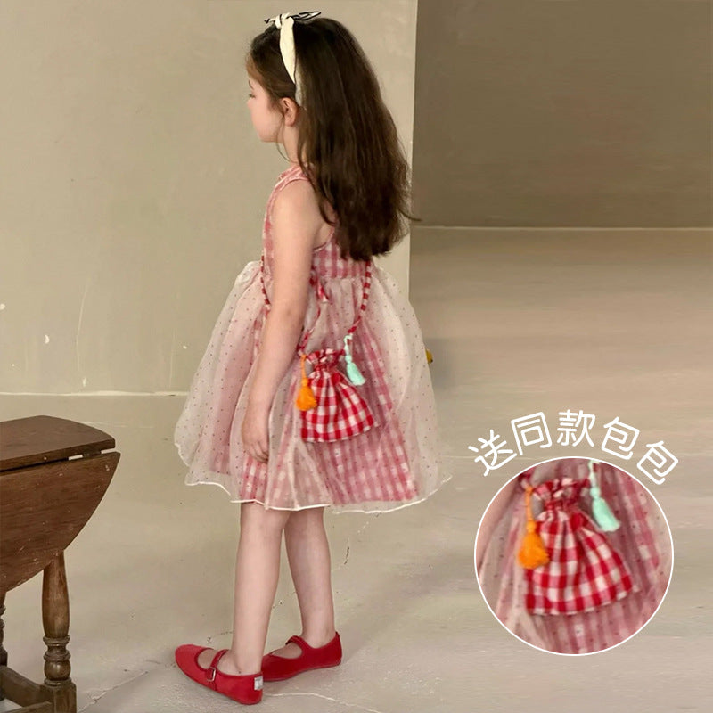Summer Super Fairy Princess Vest Plaid Children's Dress