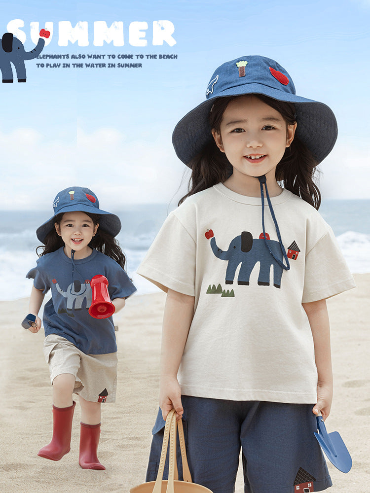 Lightweight Series Summer Hooded Jacket Loose Short Sleeve Children's T-shirt