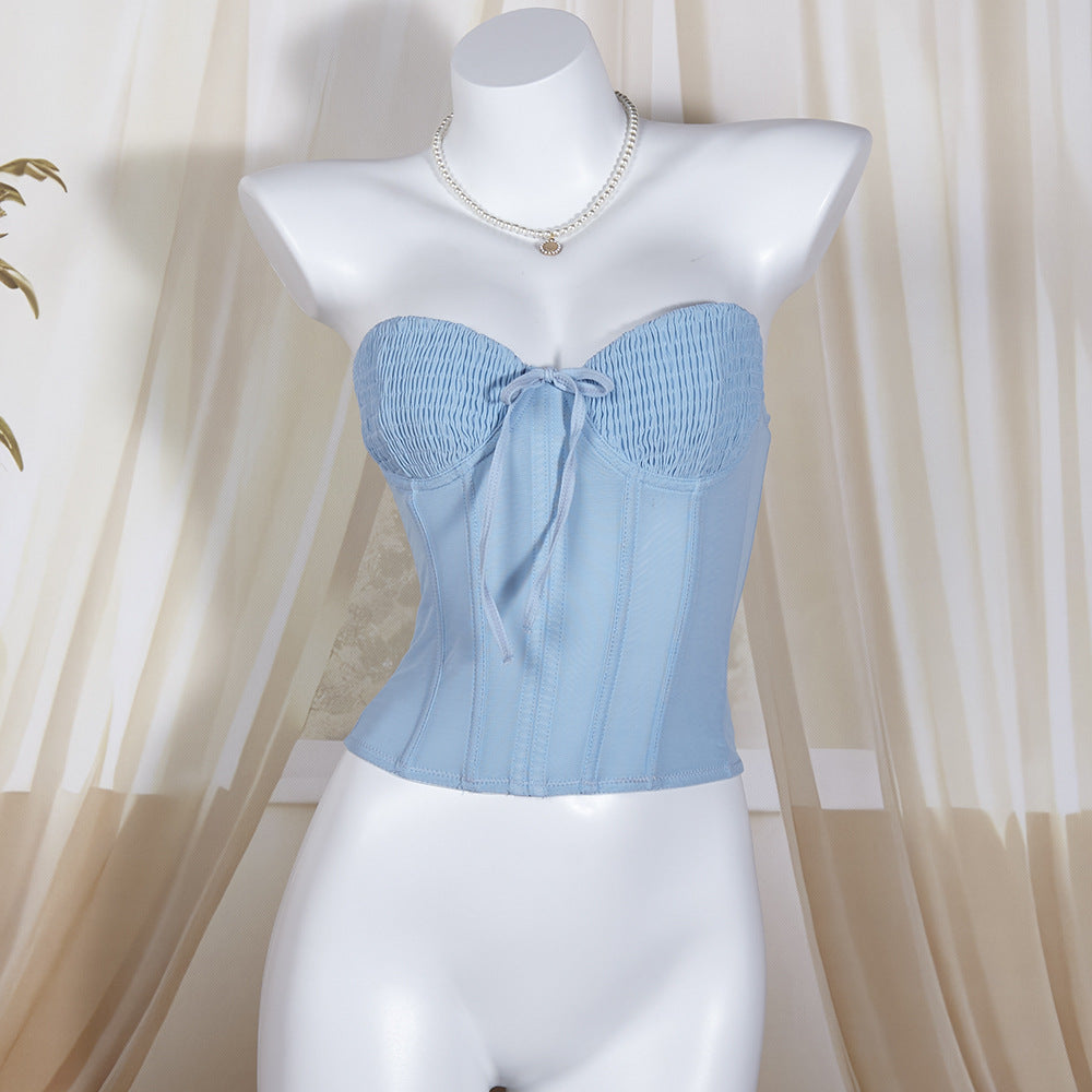 Women's Fishbone Steel Ring Sexy Temperament Tube Pleated Slim Small Vest/suspenders/tube Top