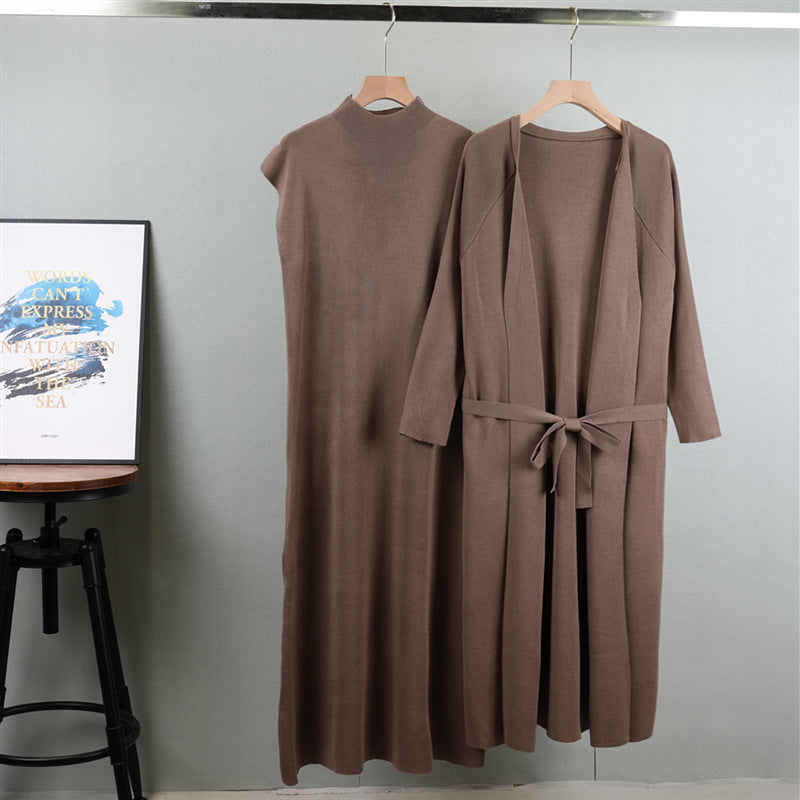 Women's Autumn Sleeveless Dress With Long Knitted Suits