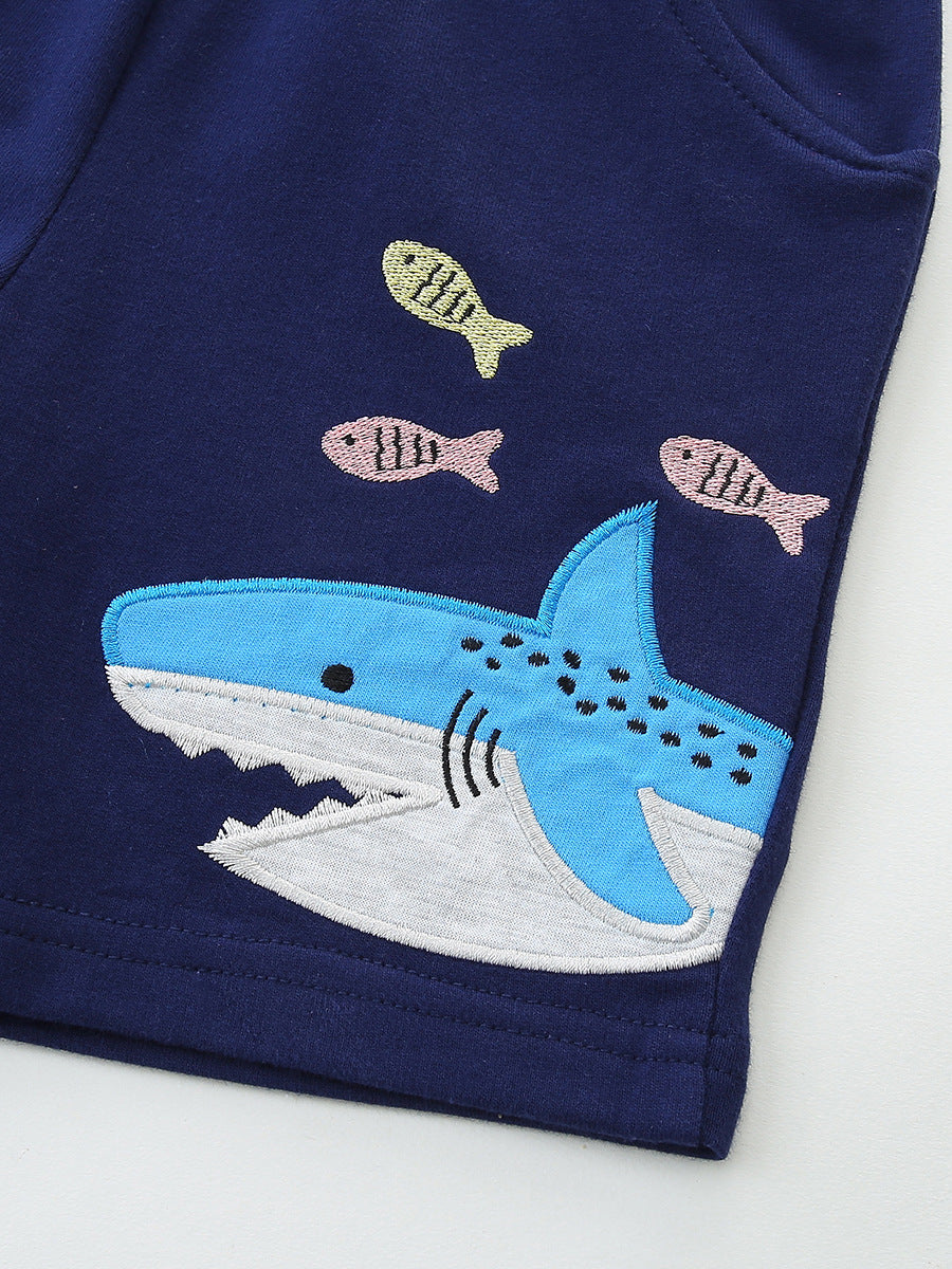Children's Summer Knitted Shorts Grid Cartoon Embroidery Children's Pants