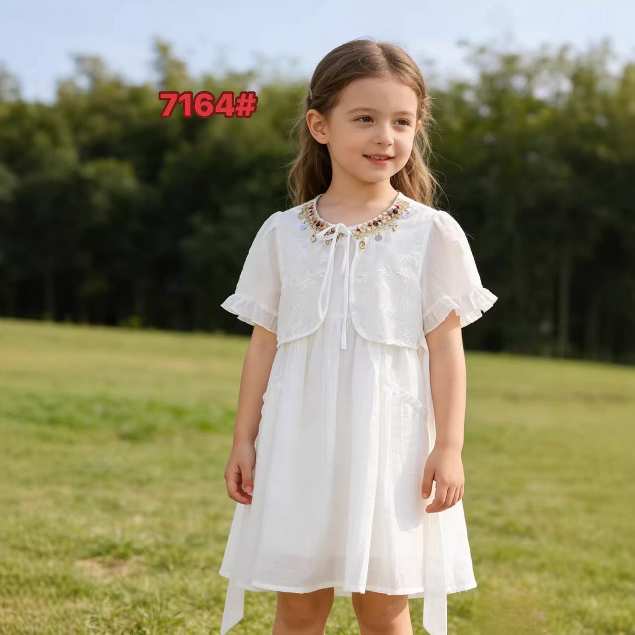 Children's Ethnic Style White Body Strap Braces Children's Dress