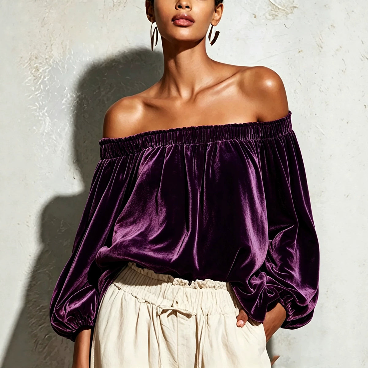 Women's Lantern Sleeve Elegant Solid Color Casual T-shirt Blouse