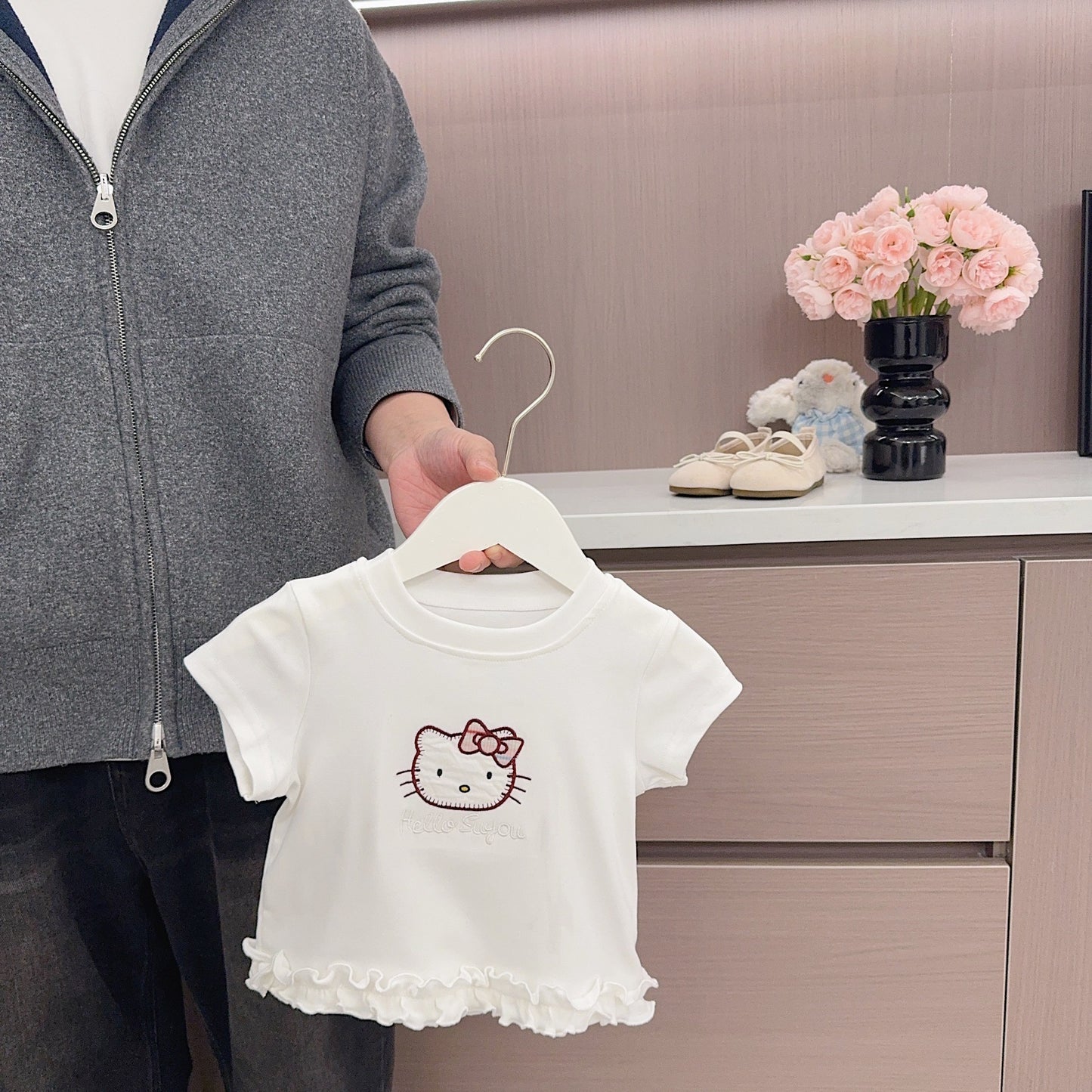Summer Western Style Class Cute Cat Short Sleeve Top Breathable Children's T-shirt