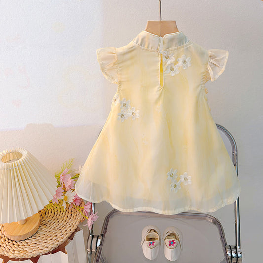 Live Broadcast Supply Little Retro Chiffon Summer Children's Dress