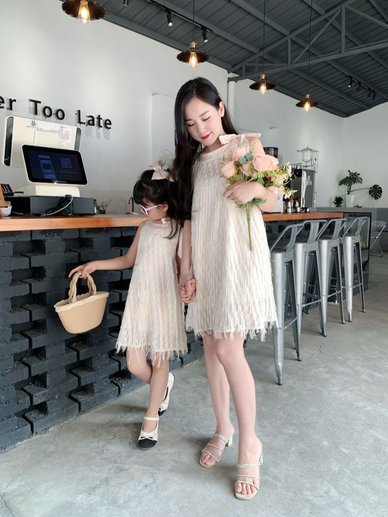 Summer Dress Matching Tassel Tie Bow Princess Halter Parent-child Outfit