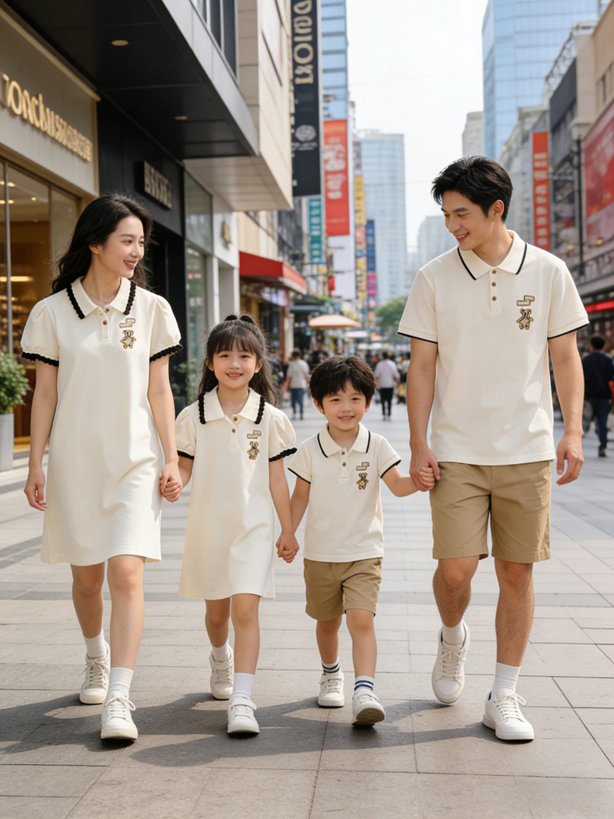 Summer One Family Three Or Four Mouth Dress Romper Lapel Parent-child Outfit