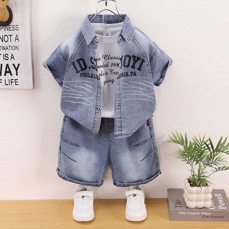 Fashion Clothes Thin Denim Short-sleeved Shorts Children's Suit