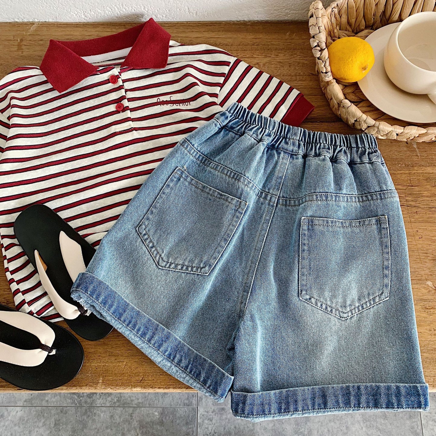 Children's Denim Shorts Summer Raw Edge Embroidered With Children's Pants