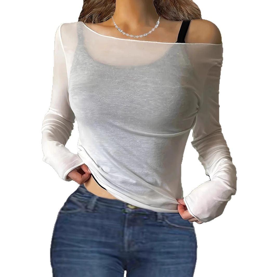 Slant Shoulder Versatile Casual Long Sleeve Sexy Cold-shoulder Blouses
