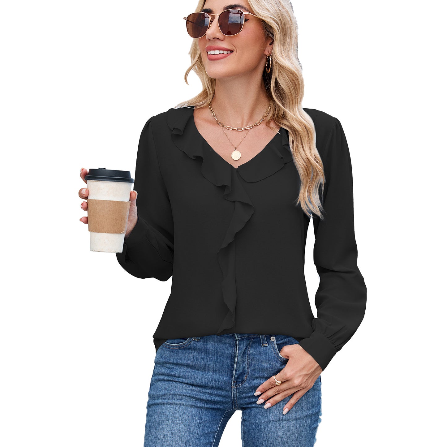 Classy Beautiful Women's Long Sleeve Ruffled Blouses