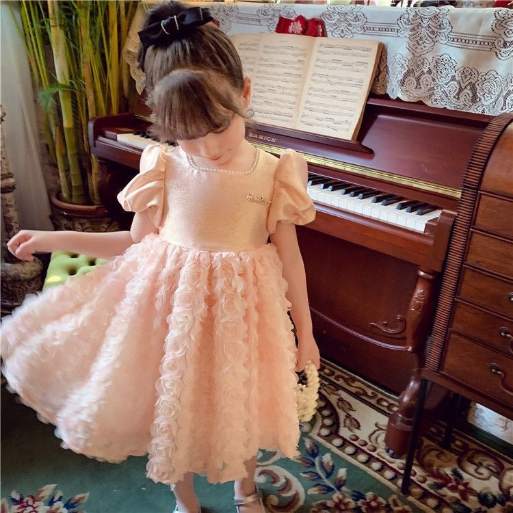 Children's Summer Fashionable Skirt Little Puff Sleeve Mesh Children's Dress