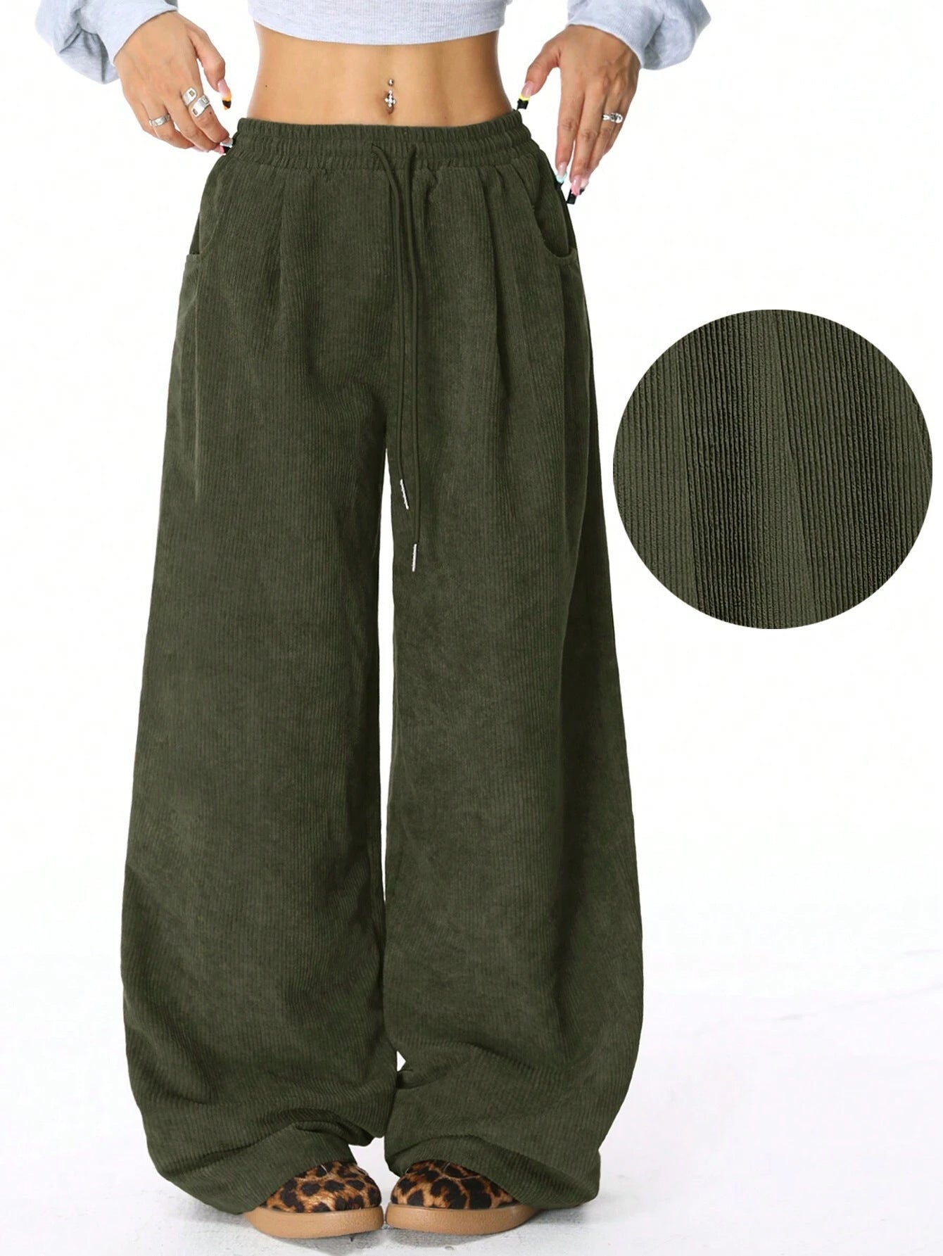 Waist Versatile Draping Effect Drawstring Wide Pants