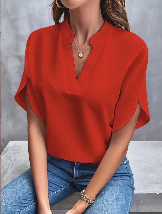 Women's Shirt Pure Color Casual Versatile Short-sleeved Blouse