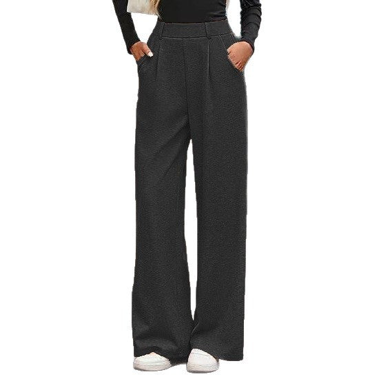 Women's Rib Loose Straight Trousers Commuting Wear Pants