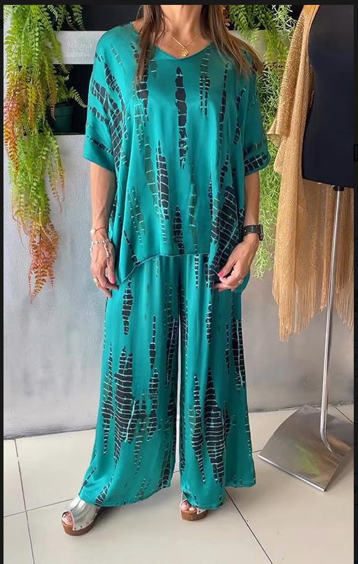 Women's Summer Round Neck Printed Loose Two-piece Fashion Casual Suit