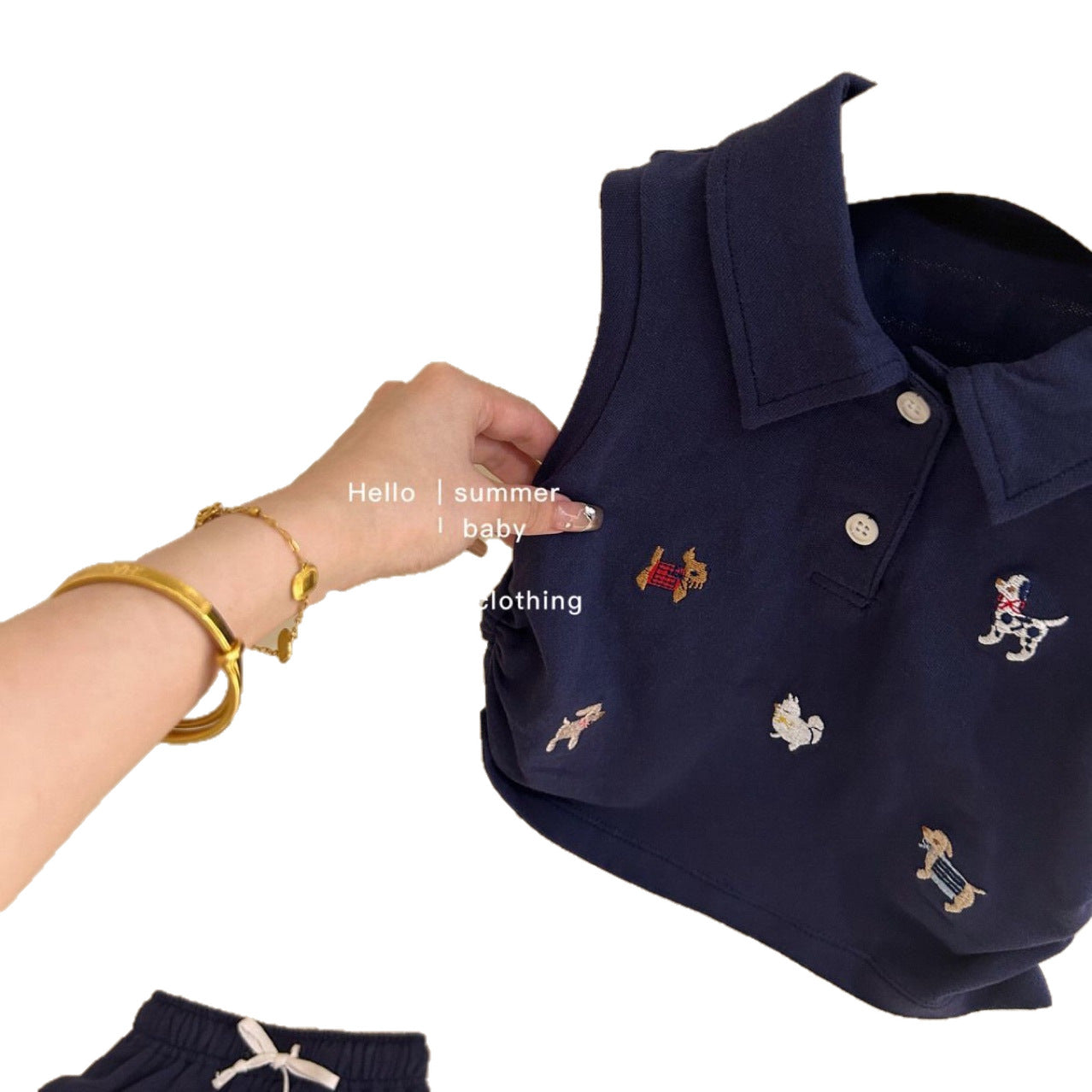 Summer Western Style Preppy Collar Vest Top Skirt Children's Suit