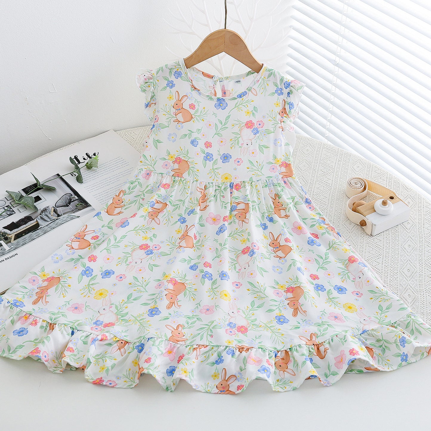 Fresh Flounced Sleeve Floral Cotton Summer Thin Cool Children's Dress
