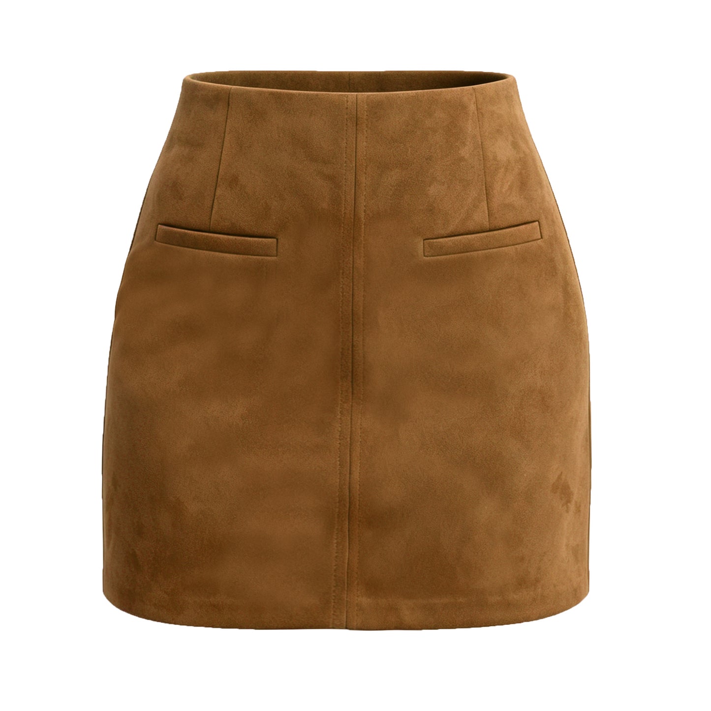 Women's Suede Pocket High Waist Zipper Solid Skirt