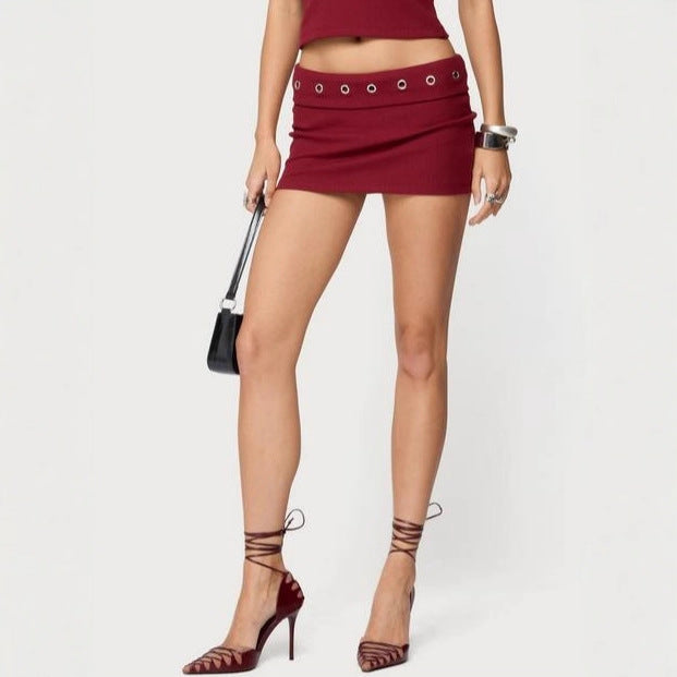 Sexy Hot Style Slimming Eyelet Hip Personality Trendy Solid Skirt