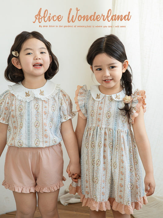 Children's Sweet Bubble Sleeve Cage Fashionable Blouse Children's Dress