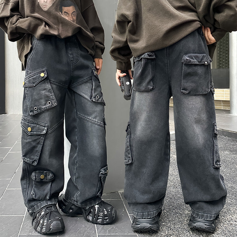 Cargo Jeans Medium Large American Fashion Loose Children's Pants