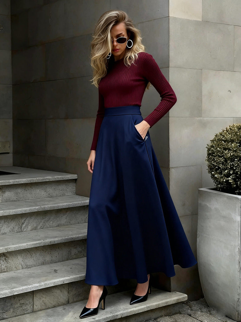 Women's Solid Color Long Dress Elegant Skirt
