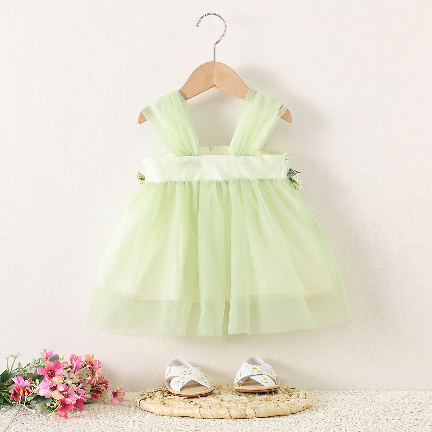 Children's Clothing Mesh Strap Waist Flower Princess Beautiful Children's Dress