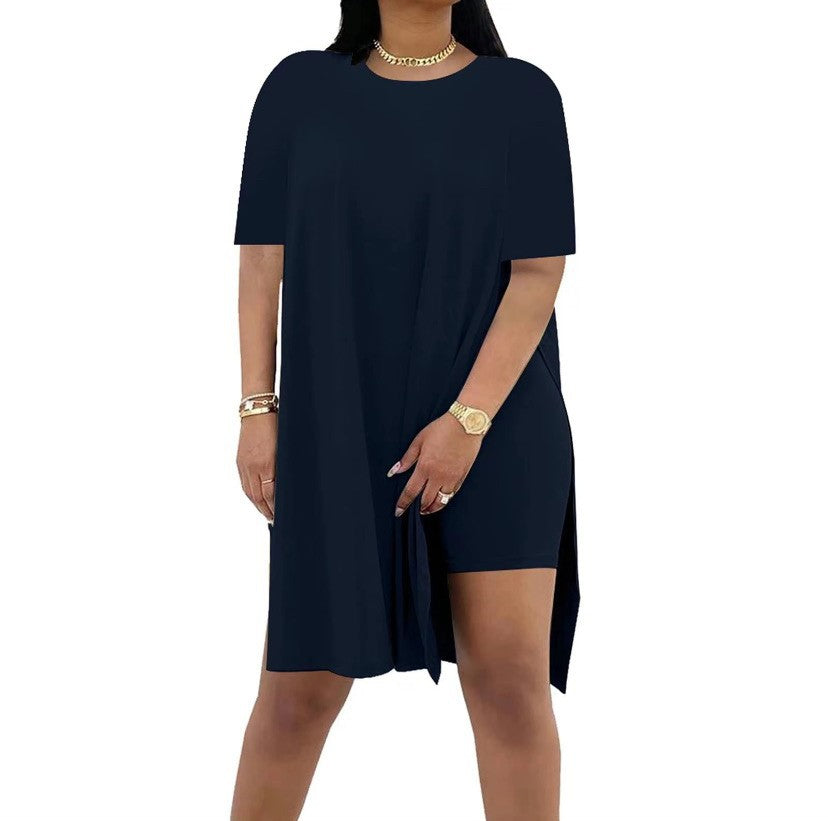 Solid Color Loose Round Neck Sleeve Two-piece Suits