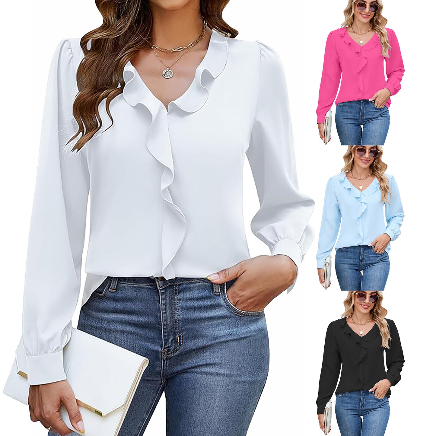 Graceful Casual Women's Long Sleeve Ruffled Tops