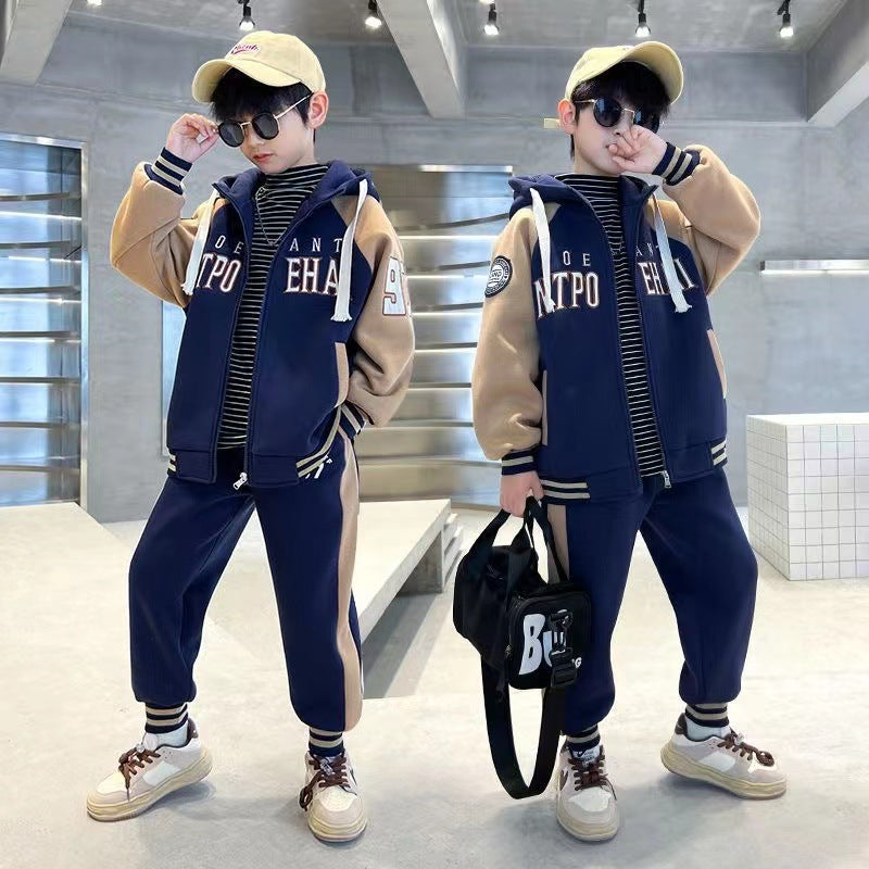 Clothing Medium Large Winter Fleece-lined Thickened Cool Handsome Children's Suit