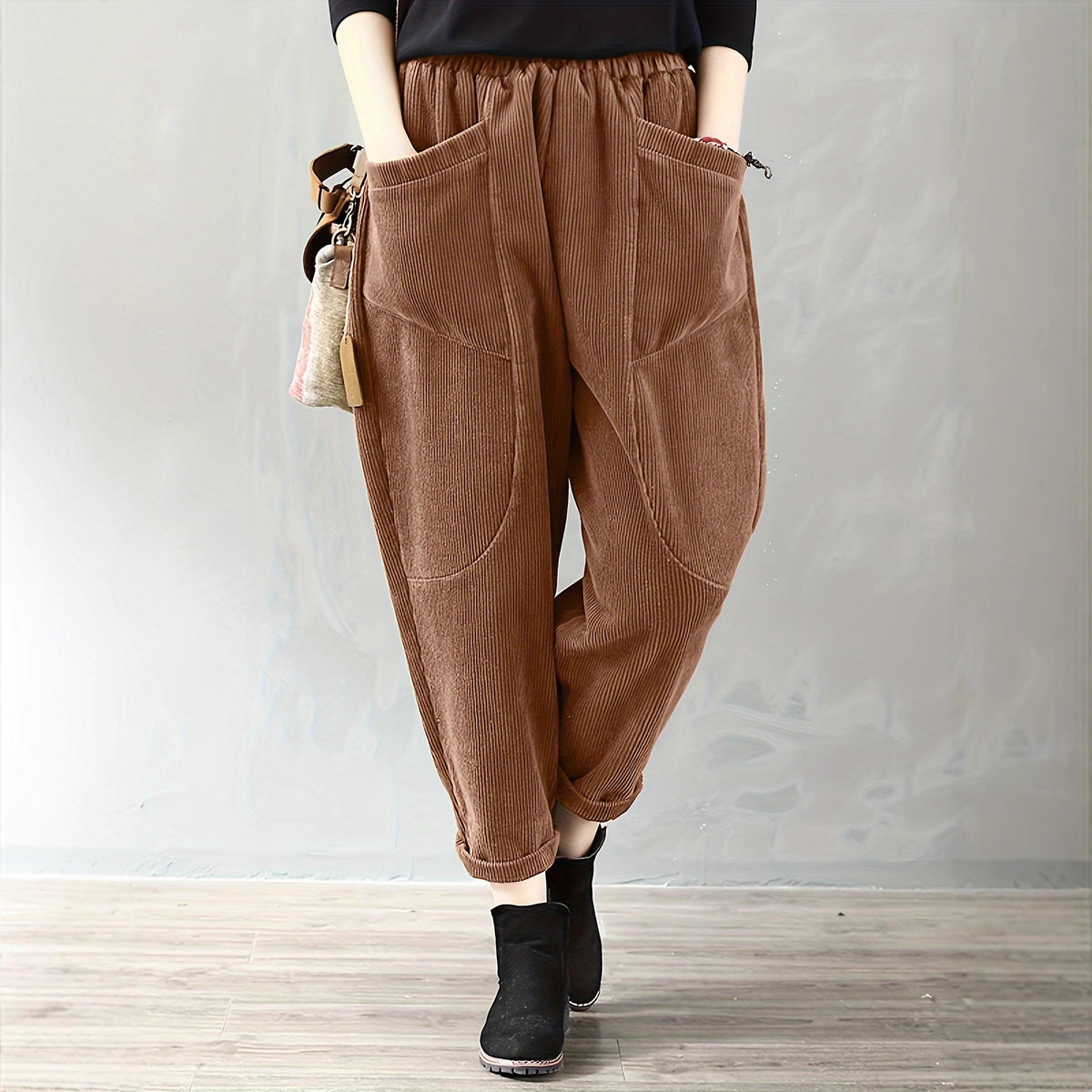 Women's Waist Fashion Corduroy Loose Outer Wear Pants
