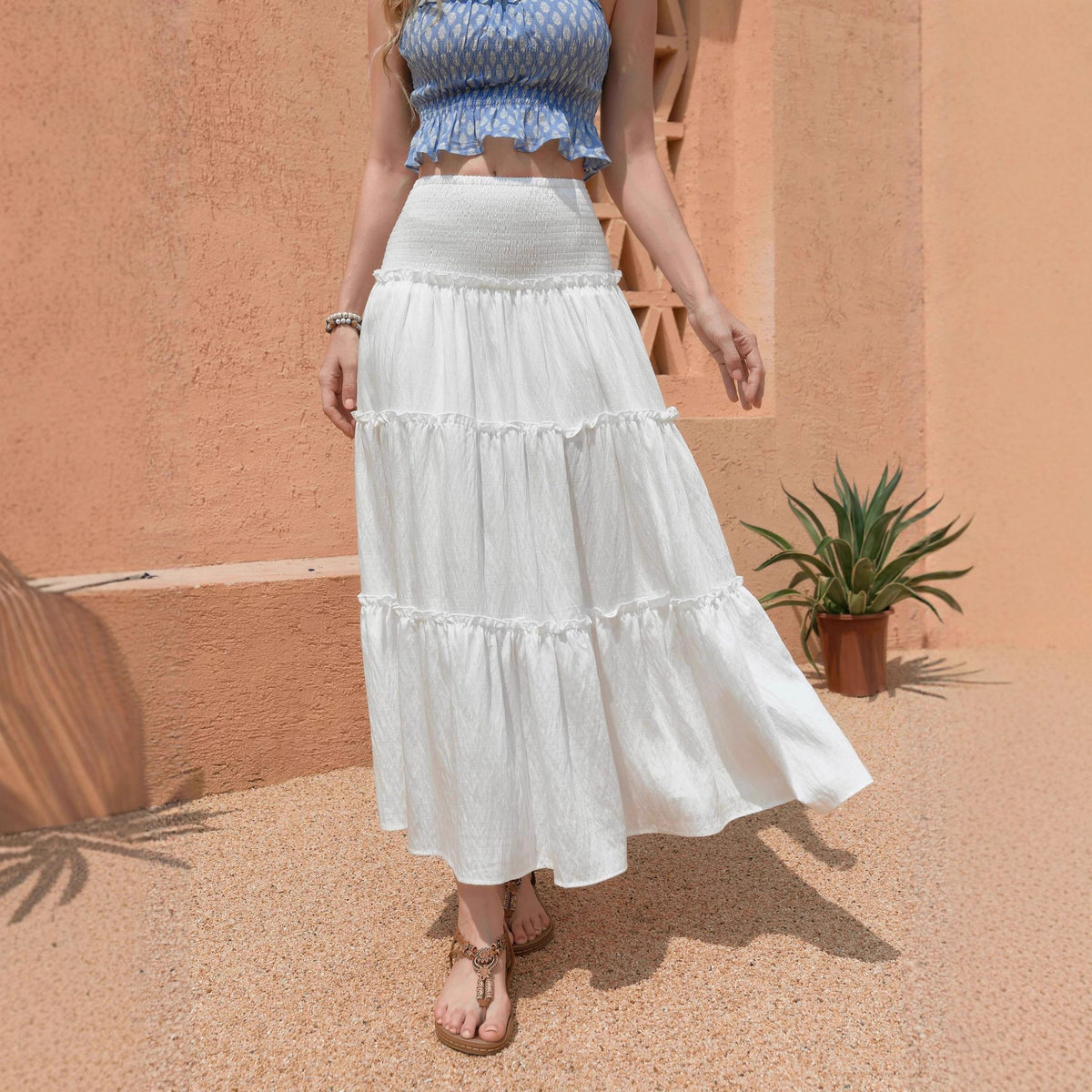 Women's With Lining Wooden Ear Wrinkle Cotton Skirts