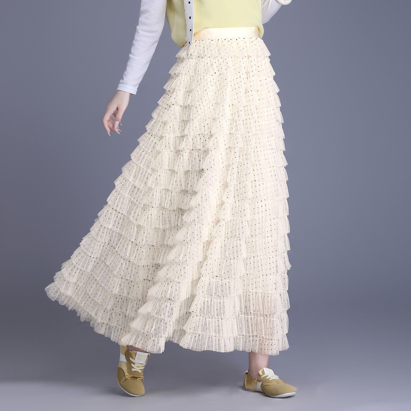 French Style Gentle Retro Elegant Lace Net Yarn Cake Polka-dot Skirts