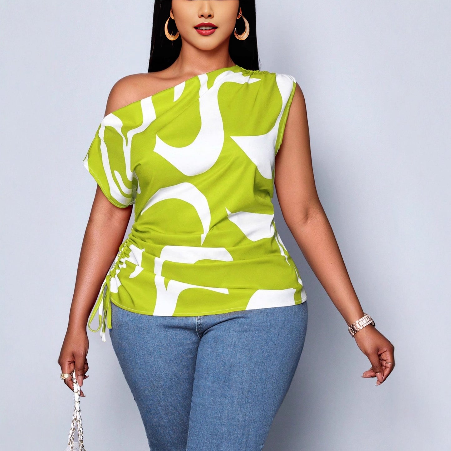 Women's Summer Fashionable Temperament Elegant Trendy Printed Irregular Shoulder Shorts