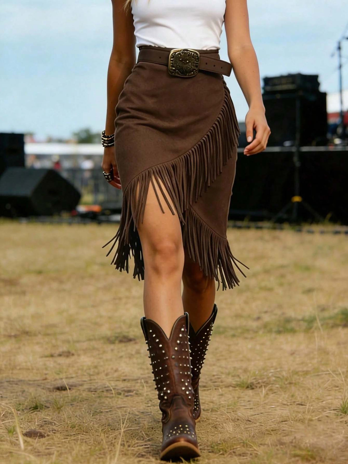 Retro Western Style Tassel Suede Without Skirt