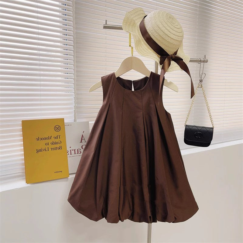 Summer Korean Simple Fresh Solid Color Puffy Children's Dress