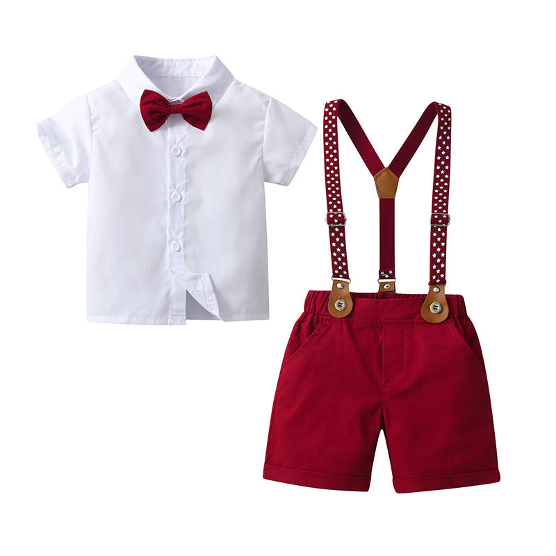 Children's Short-sleeved Suspender Pants Two-piece Dress Clothing Children's Suit