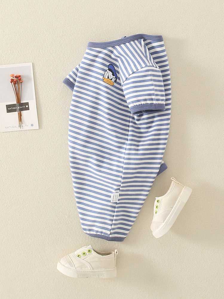 For Babies Boy Striped Short Sleeve Rompers Class Jumpsuit, Climbing Suit