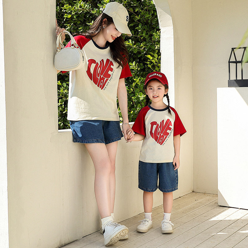 Summer Dress Western Style Boys Raglan Sleeve Family Three Parent-child Outfit